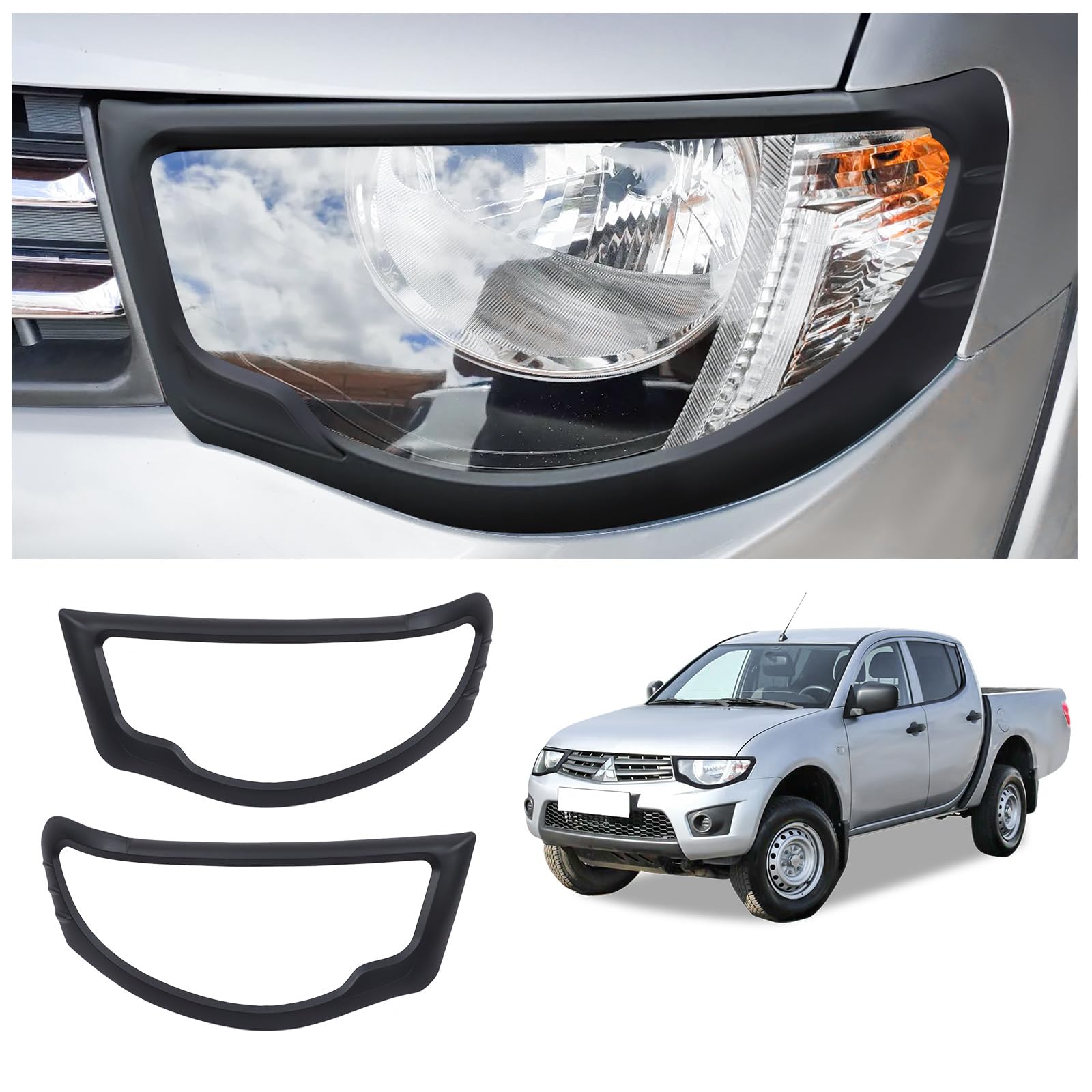 Carcasas para faros de coche para Mitsubishi L200 2006 – 2014, L200 Triton KA KB negro mate Parasoles para faros
