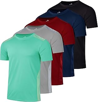 Real Essentials 5 Pack: Men’s Dry-Fit Moisture Wicking Active Athletic Performance Crew T-Shirt
