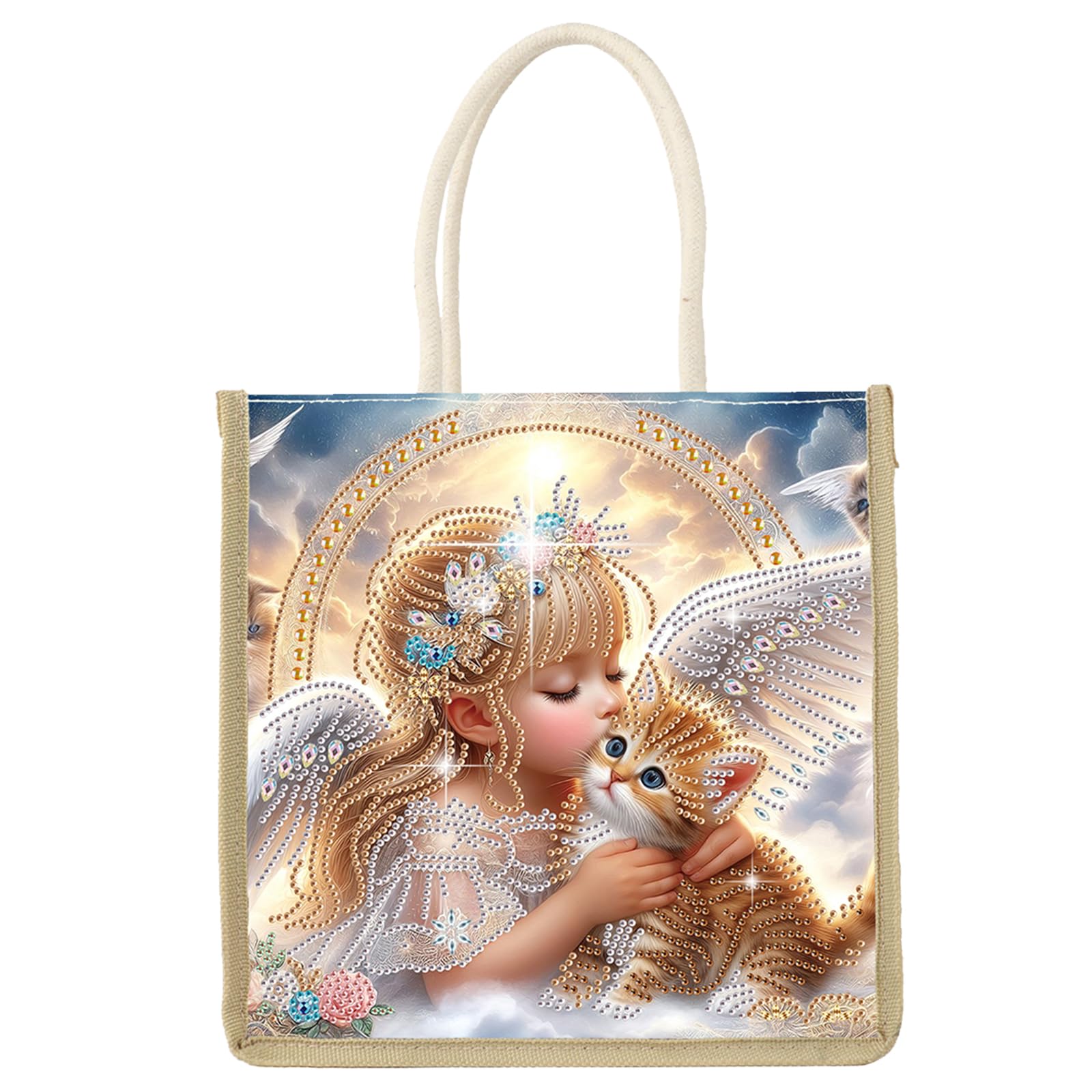 Angel 5D DIY Diamond Art Painting Handbag Linen Tote Bag for Women