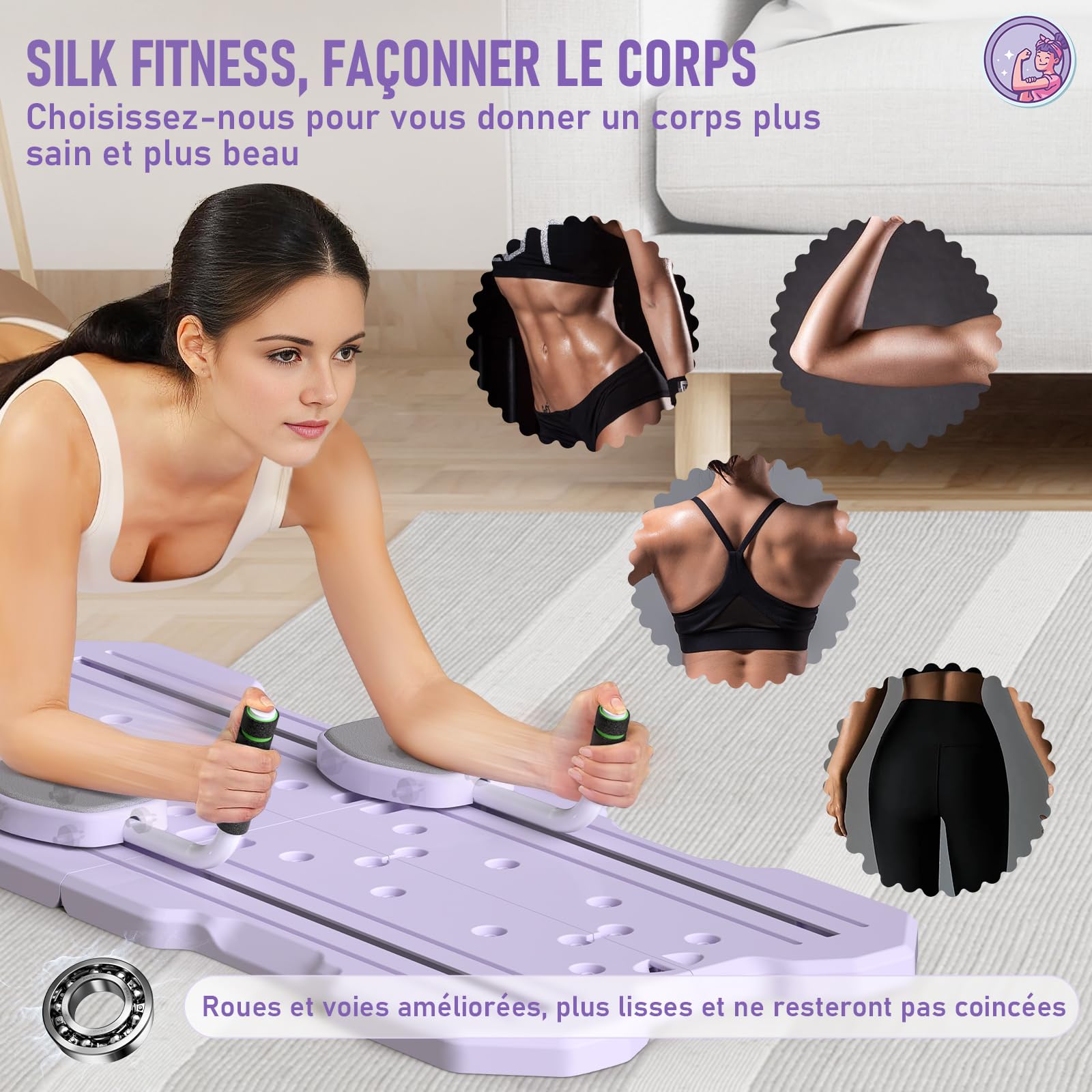 Pilates Reformer,6 en 1 Kit Pilates Board Maison,Planche Pilate Accessoires avec Roue Abdominale ,Sport Maison