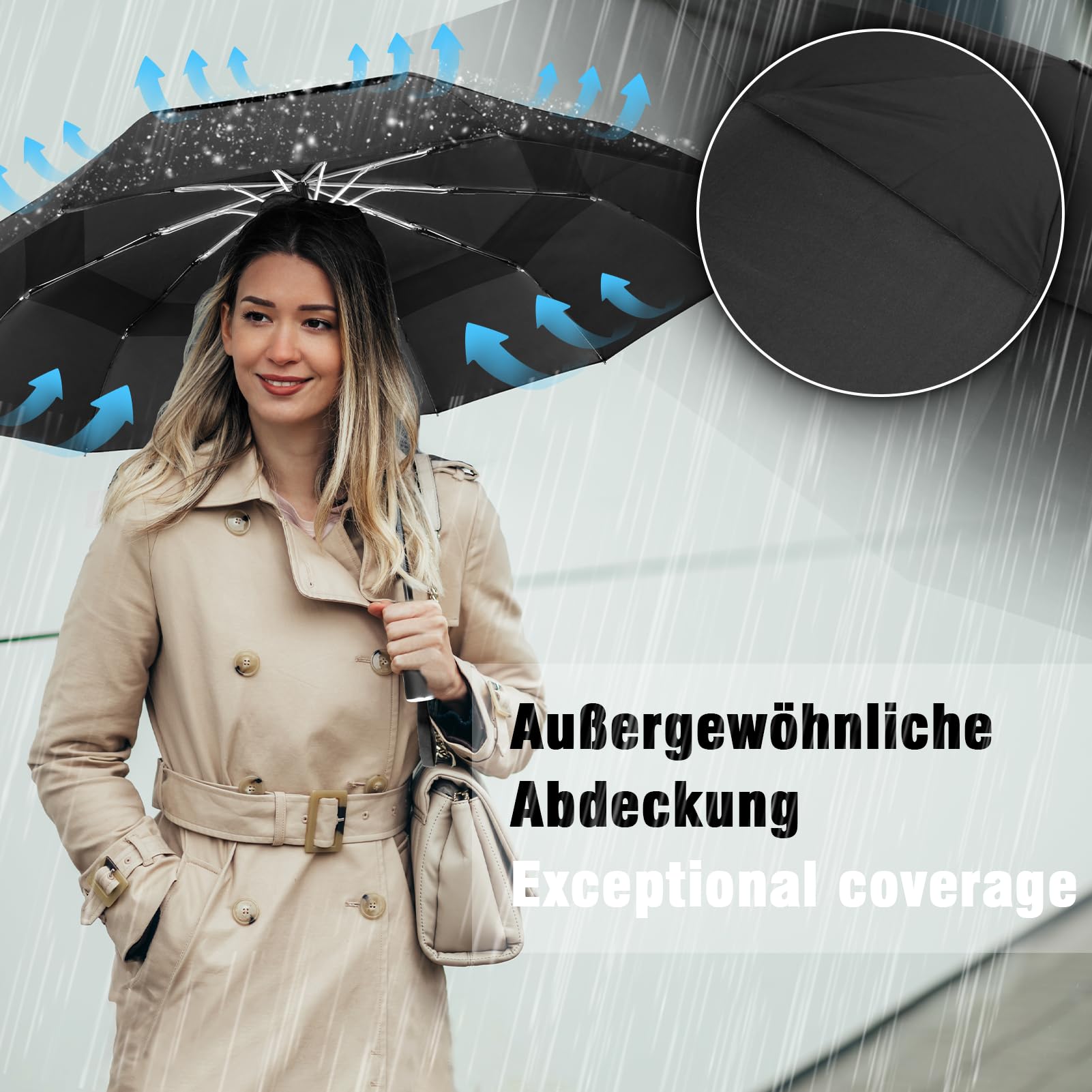 Paraguas Automático Resistente al Viento con Aluminio Ligero - Paraguas Plegable Compacto e Impermeable de 10 Varillas, Ideal para Viaje, Hombre y Mujer