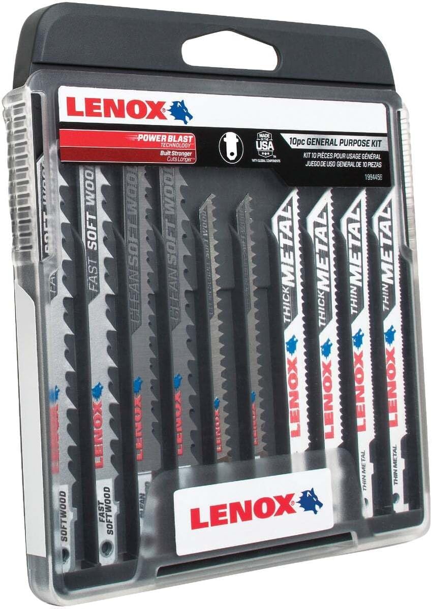 LENOX TOOLS 1994458 T-Shank General Purpose Jig Saw Blade Kit with Hard Case, 10-Piece
