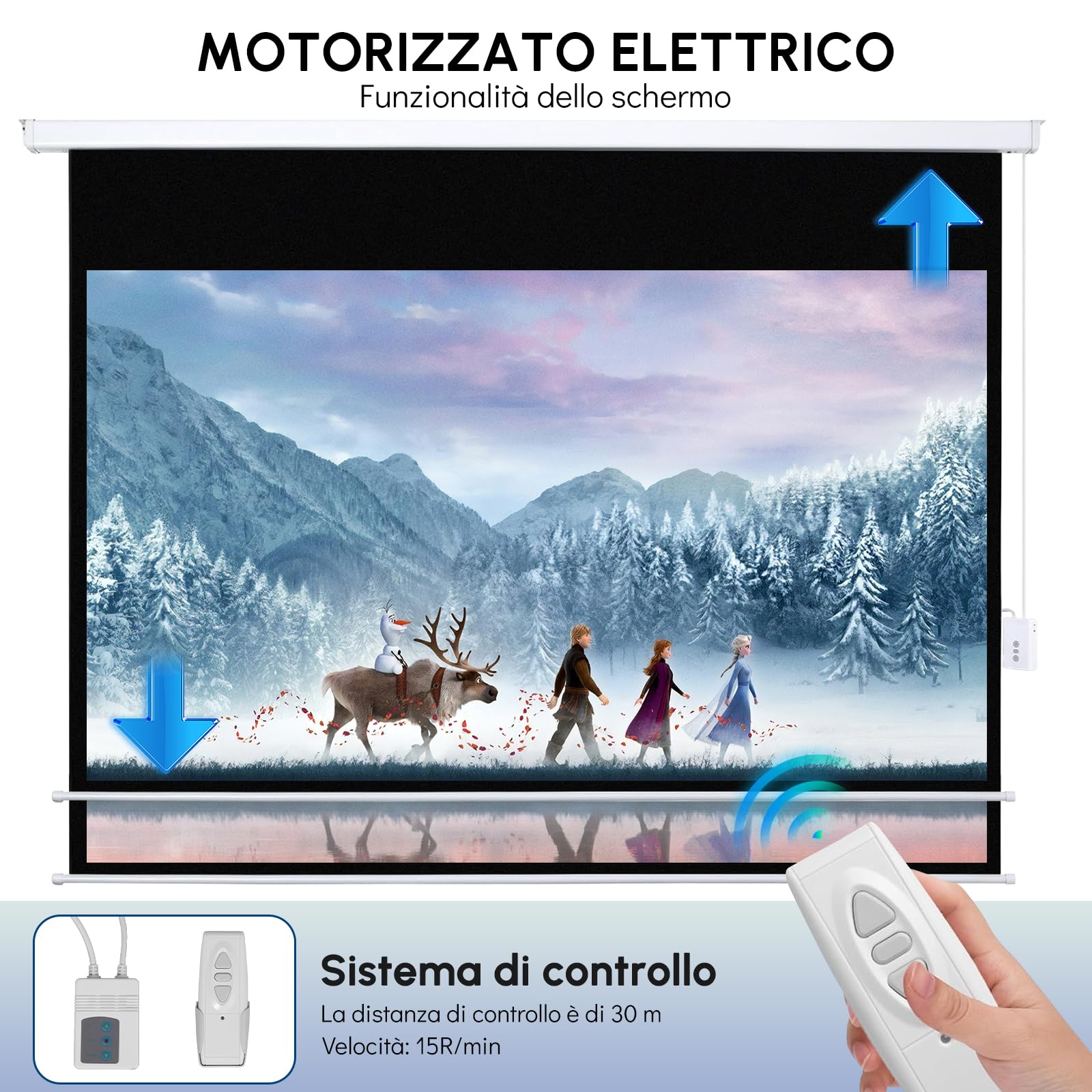 Fabulcozy Schermo di Proiezione Motorizzato, Avvolgibile e a Scomparsa da 100 Pollici Formati 16:9 Bianco per Proiettore 253x168cm