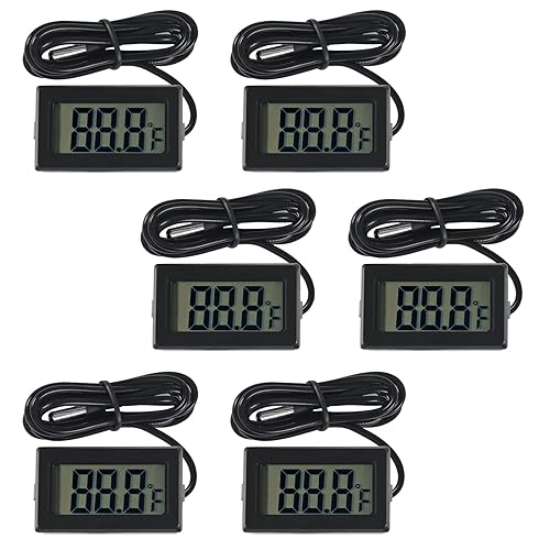 AITRIP Pack de 6 termómetro digital Fahrenheit () con cable para indicador de invernadero de coche, habitación interior, congelador, refrigerador,