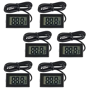 AITRIP 6-Pack TPM-10 Fahrenheit Digital Thermometer Wired for Car Greenhouse Indicator Indoor Room Freezer Refrigerator Aquarium with 1M