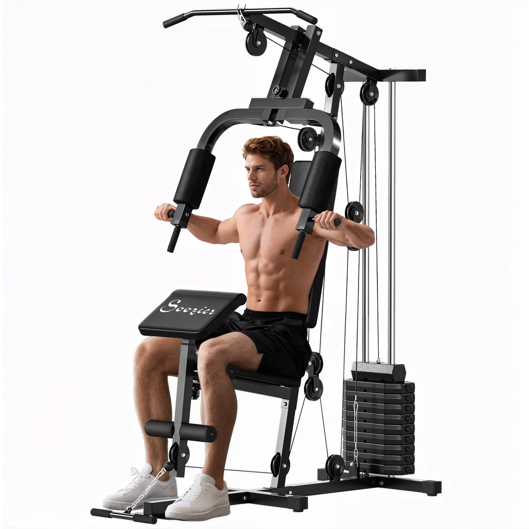 Man performing chest press on the Soozier Home Gym Equipment