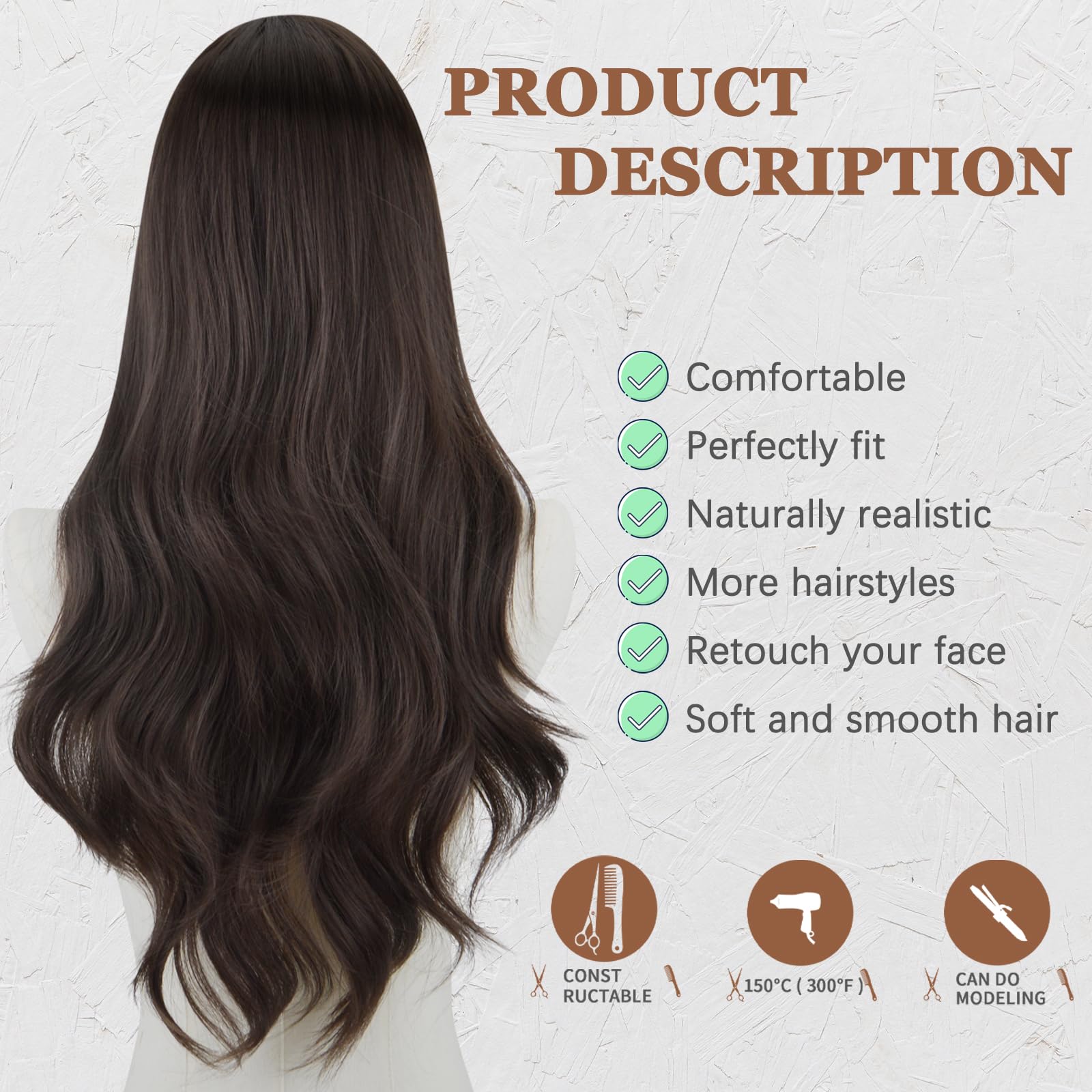 Amazon.com : STYLER Long Dark Brown Wavy Wig for Women 29  display picture 3