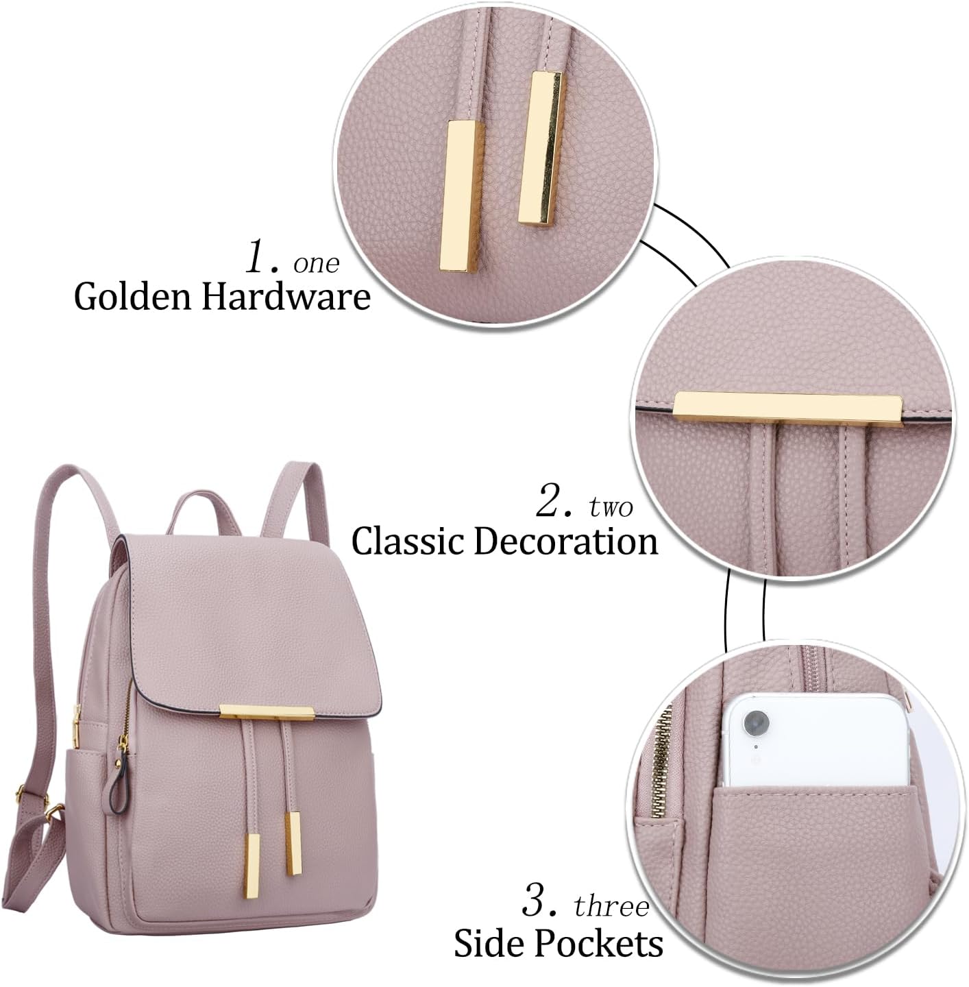 KKXIU Trendy Leather Backpack Purse for Women and Ladies Shoulder Travel Daypacks Bags (A-Pink) - Image 5