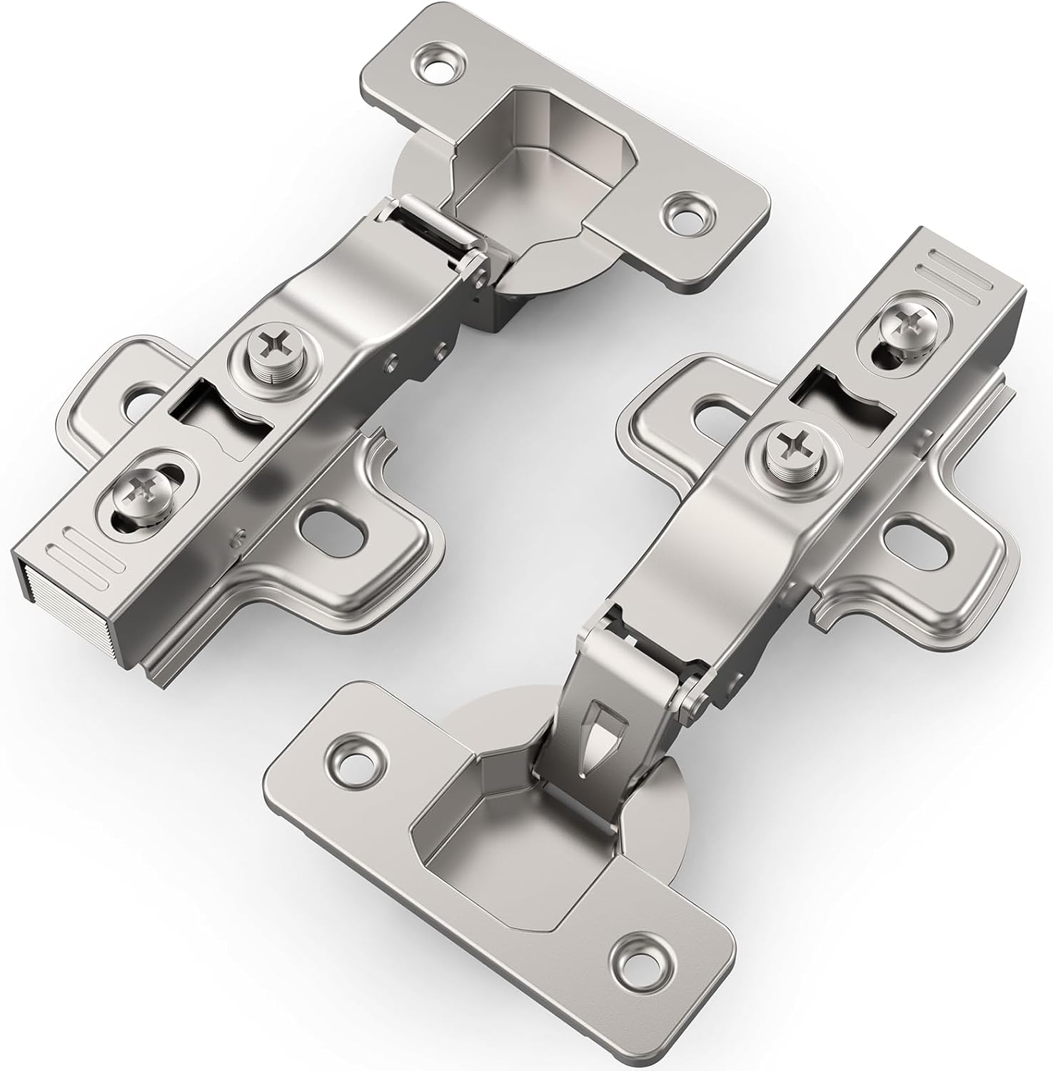 50 Pack Full Overlay Soft Close Concealed Frameless Cabinet Hinges, Satin Nickel, 105°, Stop at Will 45-105 Degree, Self Closing, 3D Adjustment, Clip On, Stainless Steel for Cupboard Kitchen