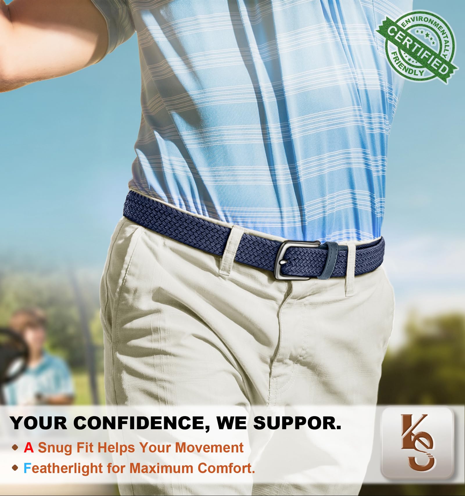 KEMISANT Cinturón de golf para hombre, paquete de 2 cinturones elásticos trenzados para regalo, pantalones vaqueros casuales, deportes, trabajo, 1 3/8 pulgadas