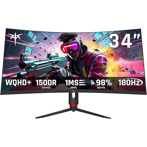 KTC 34'' Curved Ultrawide Gaming Monitor, 21:9, 3440x1440p 165Hz 1ms, 1500R Curved Monitor, Freesync G-sync, Picture by Picture,PIP, Height/Tilt/Swivel/Pivot