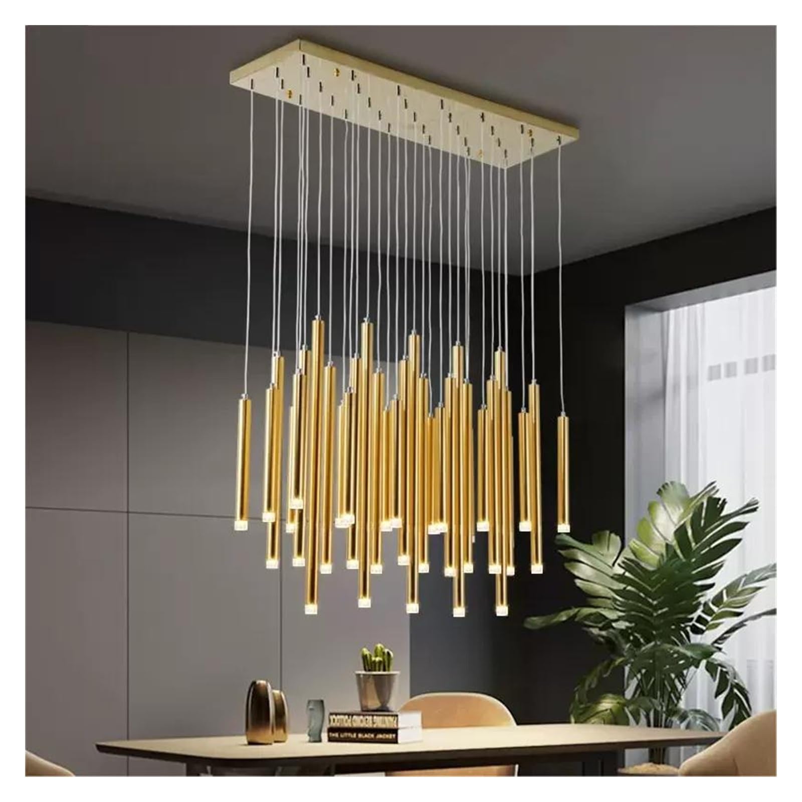 HYJAUSXB Modern Duplex Villa Living Room Staircase LED Chandelier Golden Long Tube Restaurant Decoration Lighting(33 Heads)