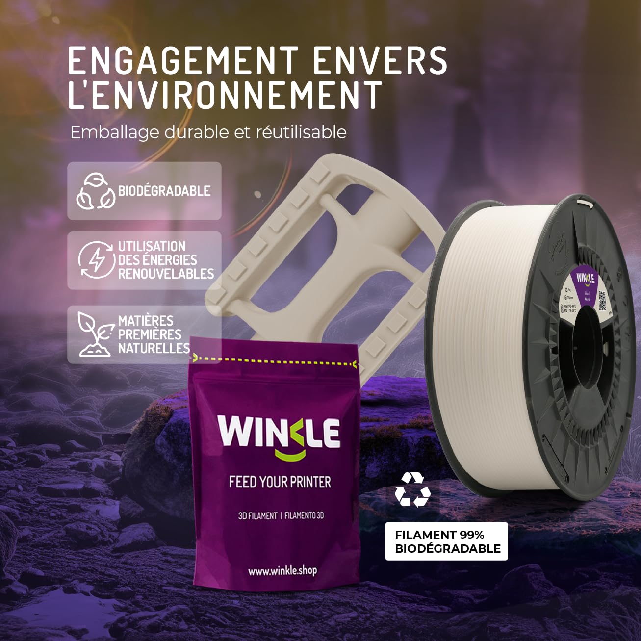 WINKLE Filament ASA 1.75mm Naturel 1kg, Filament Imprimante 3D | Précision Dimensionnelle +/- 0.03mm, Matériaux d'impression 3D en Filament pour Impression 3D, Résistant aux UV