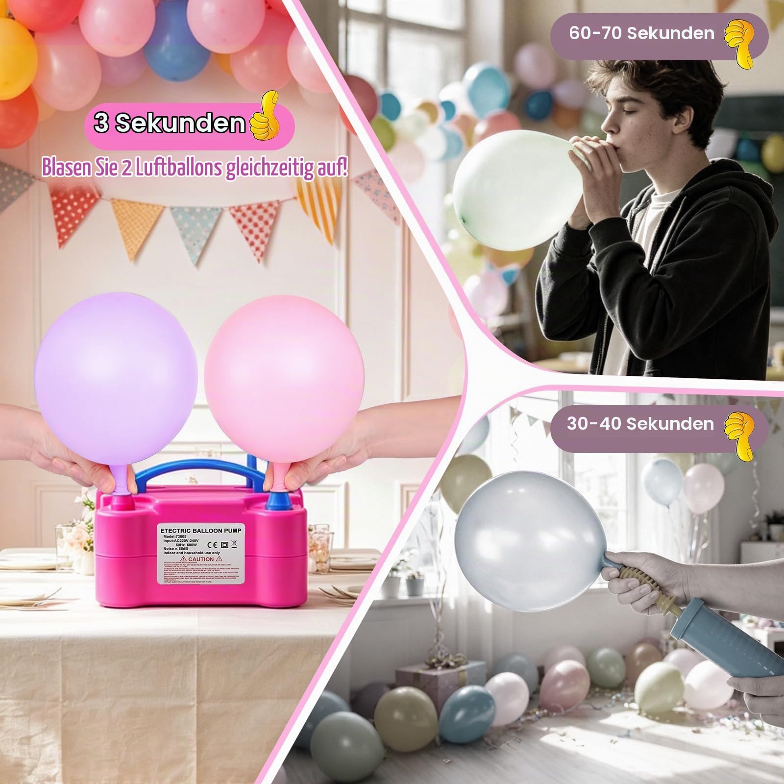 PlusFive Ballonbogen mit Luftpumpe Elektrisch 600W, 2,7M Verstellbarer Luftballon Bogen & Luftballonpumpe Set für Party, Hochzeit und Geburtstag Dekoration