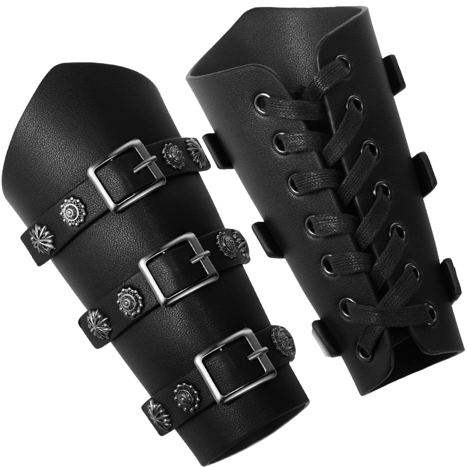 Hicarer2 Pcs Halloween Faux Leather Arm Guards Medieval Belt Leather Buckle Bracers Viking Renaissance Accessories Costume