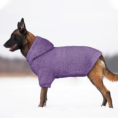 Miniatura 7 de Suéteres mullidos para perros grandes, ropa para perro, abrigos cálidos y suaves con capucha para perros extra grandes (morado, XL)