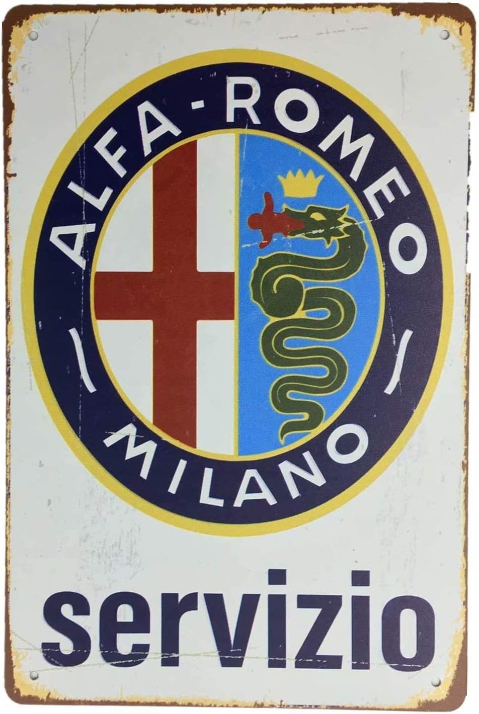 Alfa Romeo Tin Logo Metal Decoration - Oh Servizio Poster Retro Bar Cafe Restaurant Kitchen Garage Man Cave Club Gift - 8x12 Inches