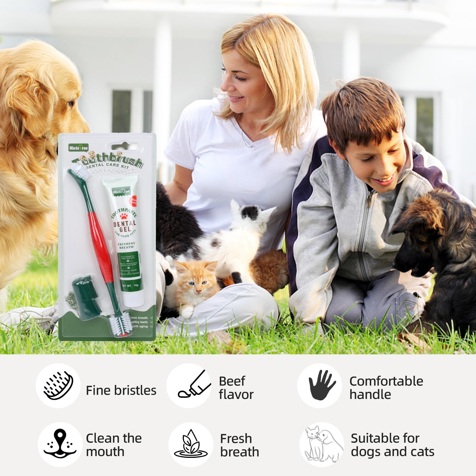 Dog Toothbrush Dental Care Kit,3 Set with Double-Headed and Finger Toothbrushes for Dogs and Cats, 2.47oz Toothpaste,Clean Pets' Teeth and Fresh Breath (Beef) - image 5