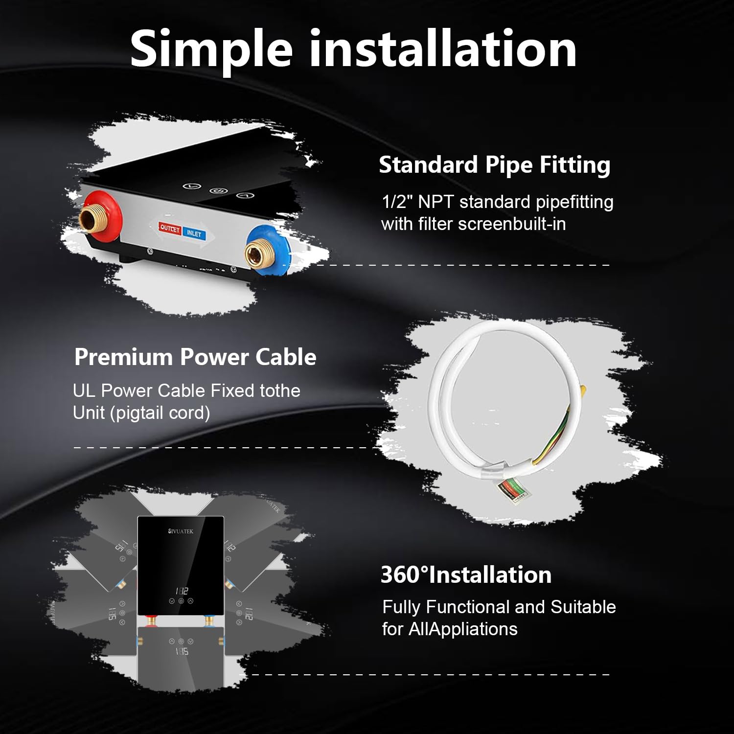 Scaldabagno elettrico senza serbatoio, su richiesta, scaldabagno elettrico intelligente a punto di utilizzo, scaldabagno istantaneo 6,5 kW 240 V per rubinetti M1-65B