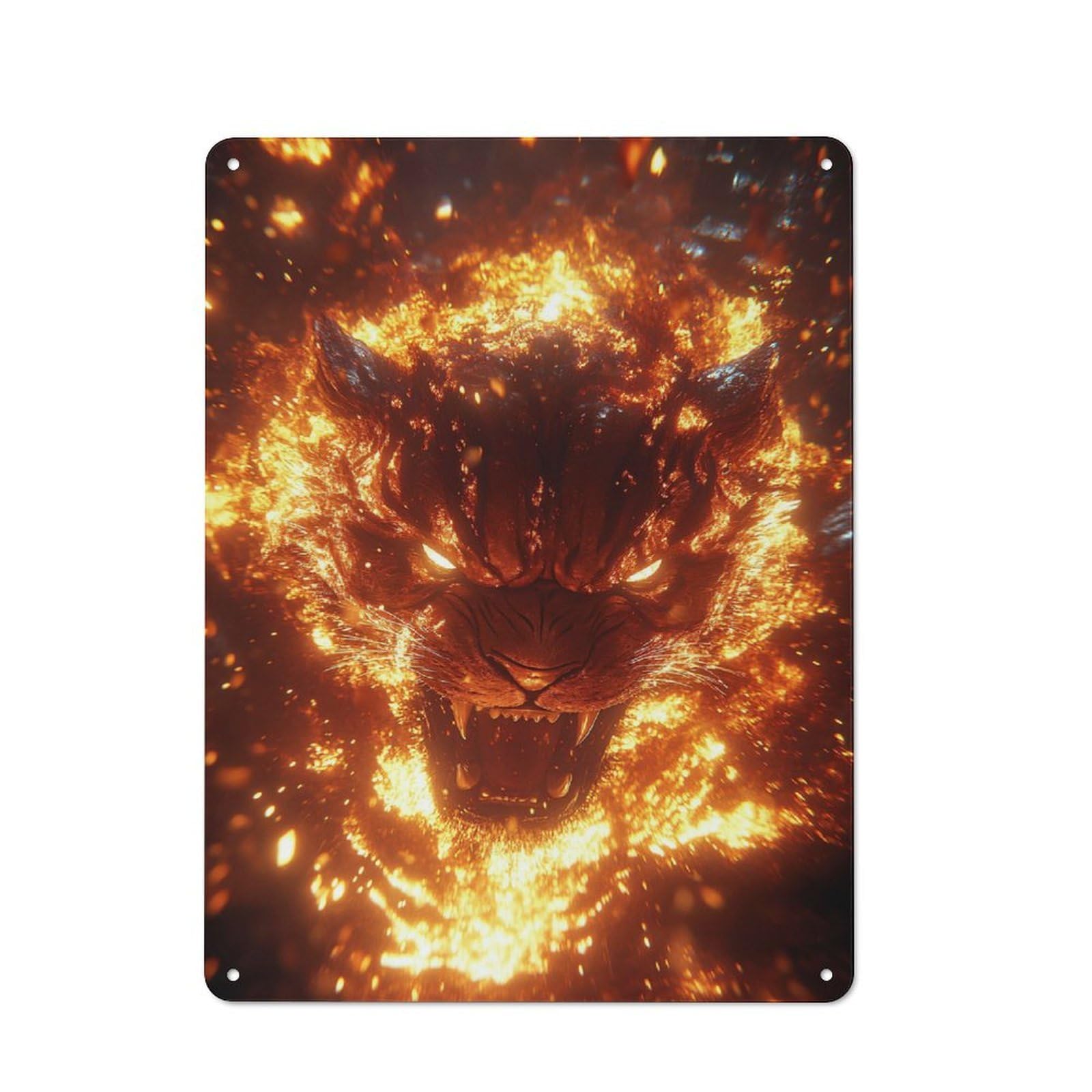 Fiery Tiger Head Vintage Metal Sign 40x30cm, Retro Classic Pub Decor for Cafe, Pub, Workshop Or Home Bar