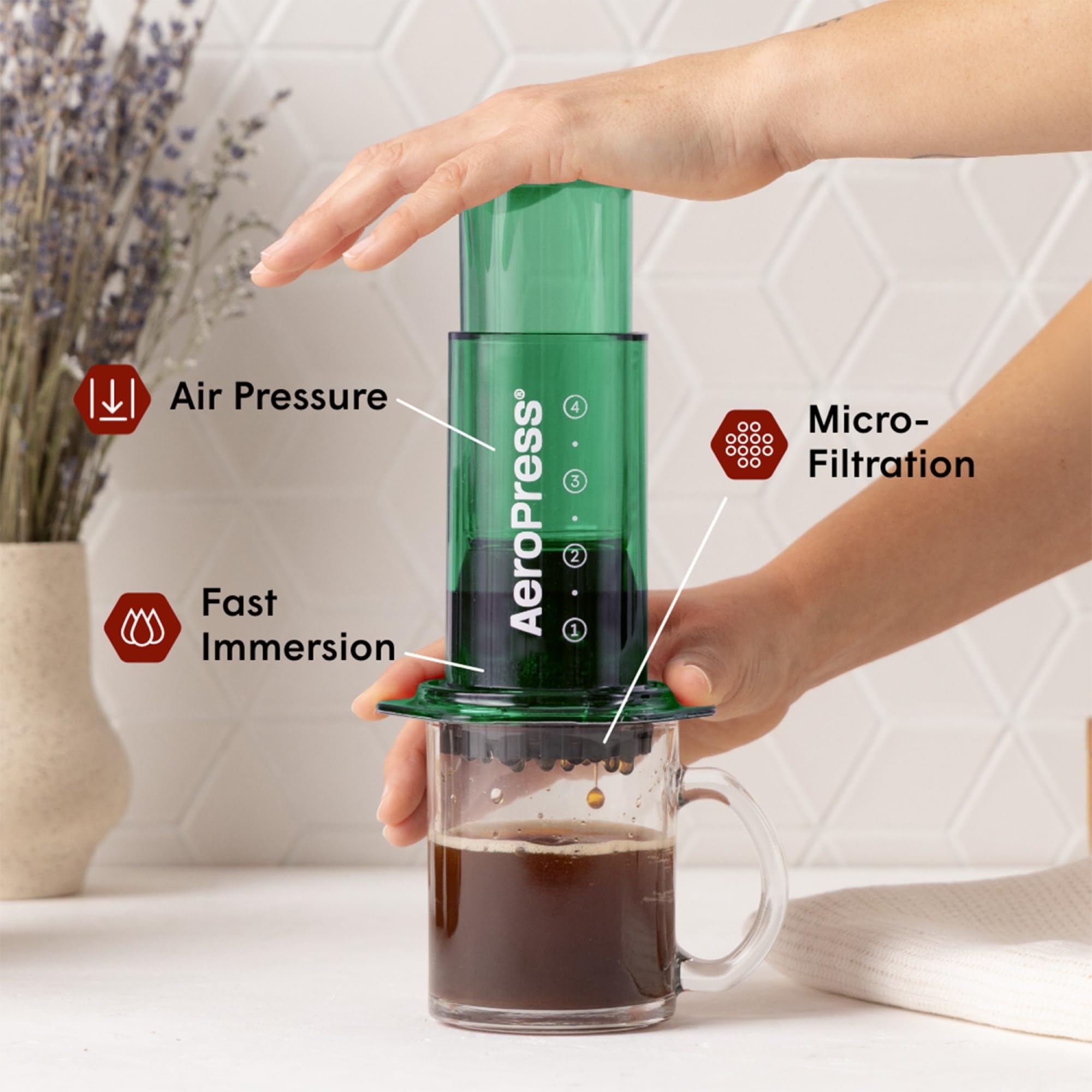 Amazon | AeroPress クリアグリーンコーヒープレス – 3イン1の