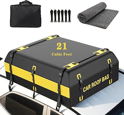 JOBYNA Borsa da Tetto per Auto, 595L PVC Box da Tetto Auto Universale impermeabile 100%, Portapacchi Auto con Tappetino Antiscivolo, 6 Ganci per Porta, Borsa Portaoggetti e Cerniera Impermeabile