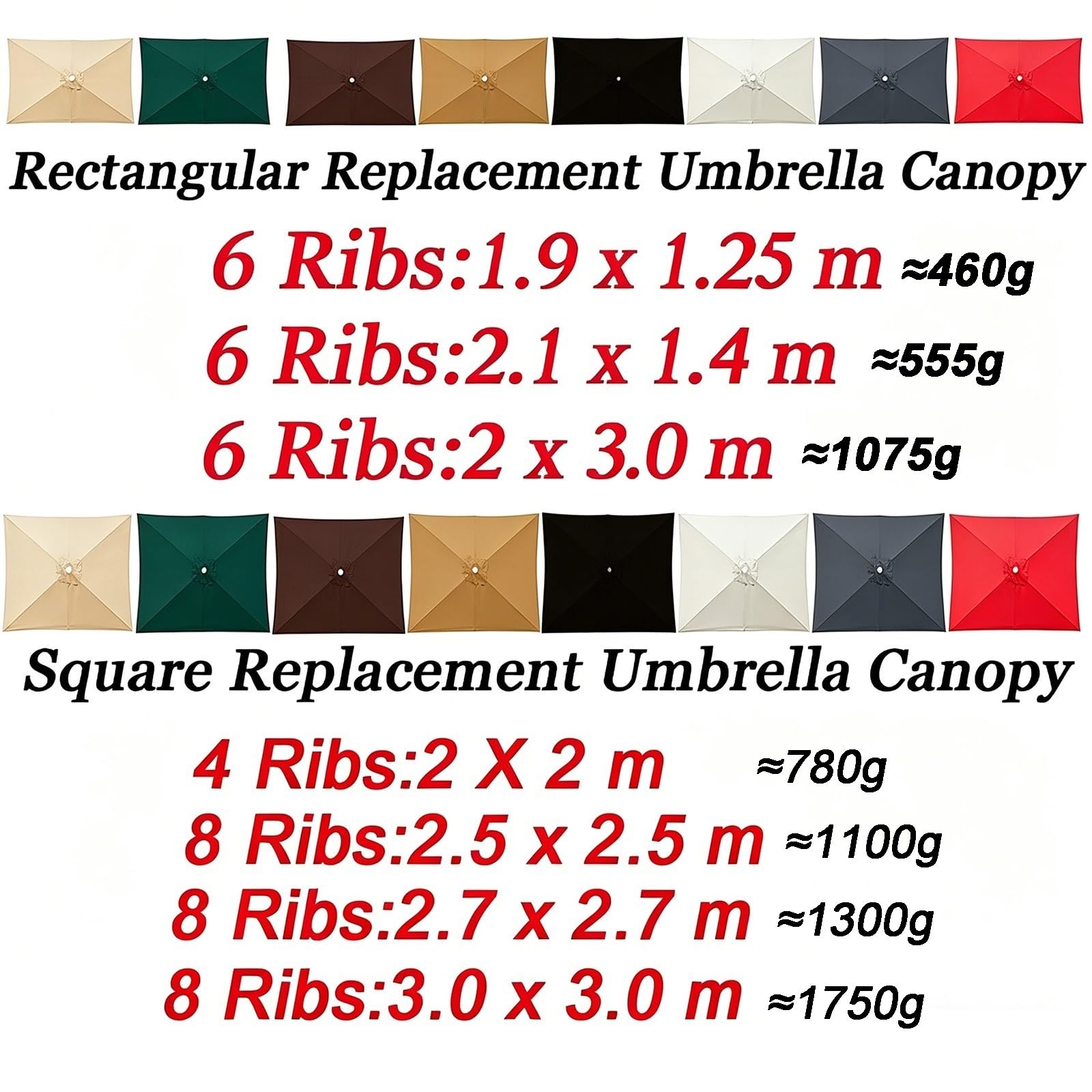 Telo di Ricambio per Ombrellone Rettangolare/Quadrato Copertura 4/6/8 Stecche Baldacchino di Ricambio impermeabile per Terrazzo Esterno(Beige,Square 2.7x2.7m)