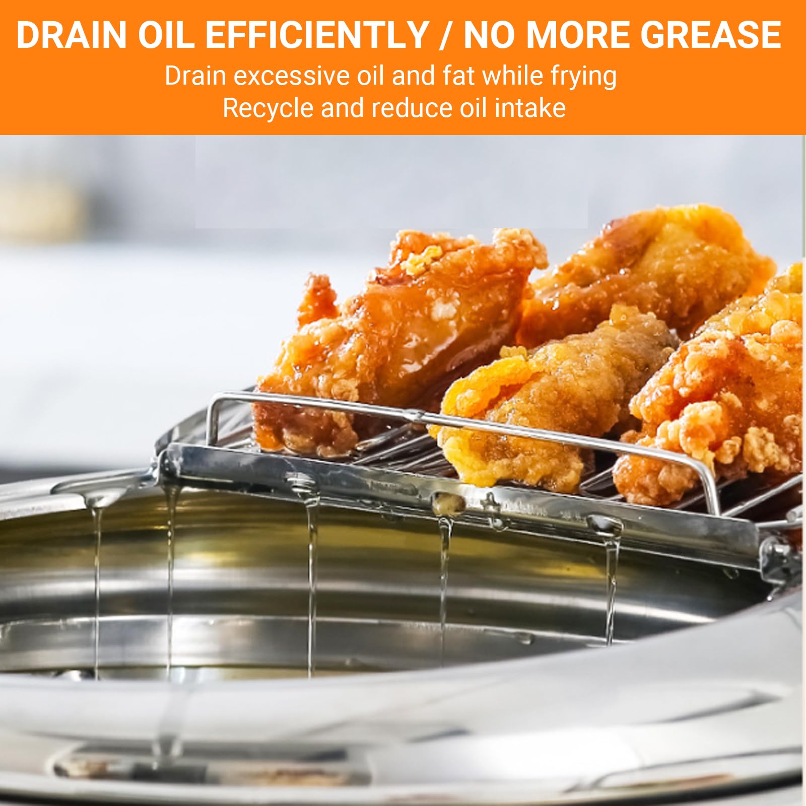 Olla para freidora, olla japonesa con termómetro y escurridor de aceite, olla tempura de acero inoxidable 304 para estufa de gas y cocina de inducción para papas fritas y alas de pollo 7