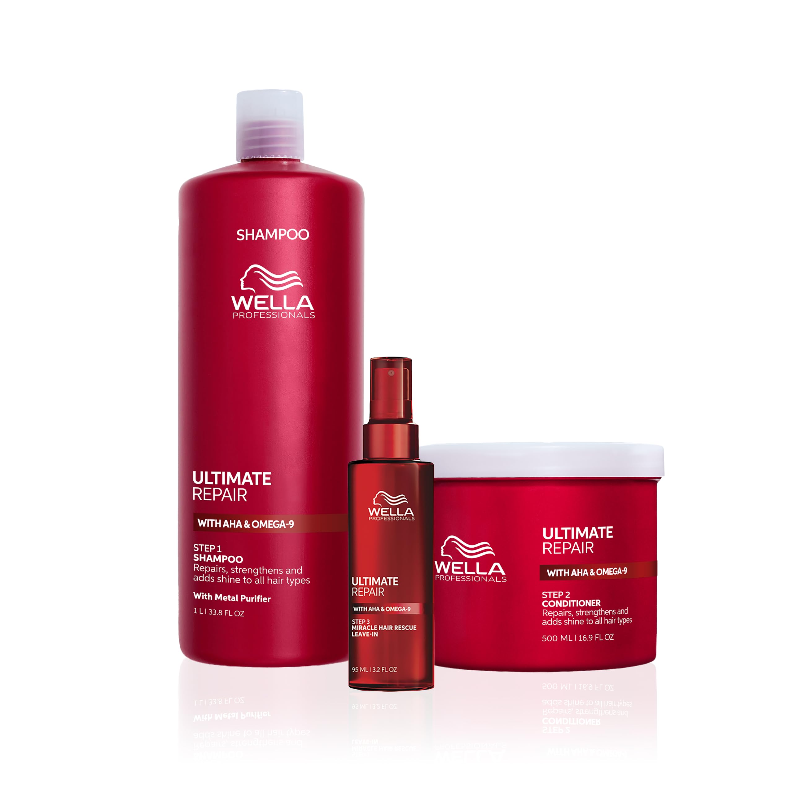 Wella Professionals Pack Ultimate Repair, Repara y Restaura el Cabello Dañado, Fortalece y Nutre, Champú 1L, Acondicionador 500 ml y Spray Tratamiento Miracle Hair Rescue 95 ml