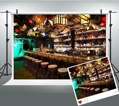 Summer Tiki Bar Backdrop 7x5ft Interior Pub Luau Party Photography Background for Musical Party Supplies Photo Booth Props BJMYLU1460