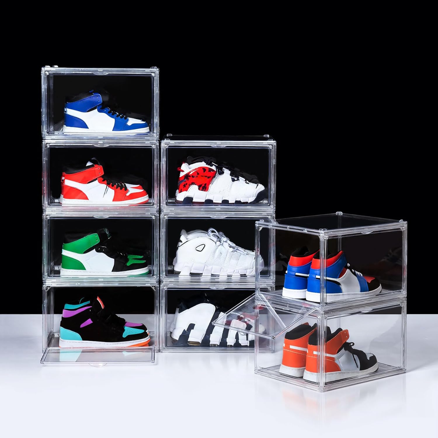 12 Pack Shoe Boxes, Clear Acrylic Stackable Plastic Sneaker Box Container, Magnetic Drop & Side Open Shoe Organizer Case Container With Lids Fits Up to Size 15(Transparency)