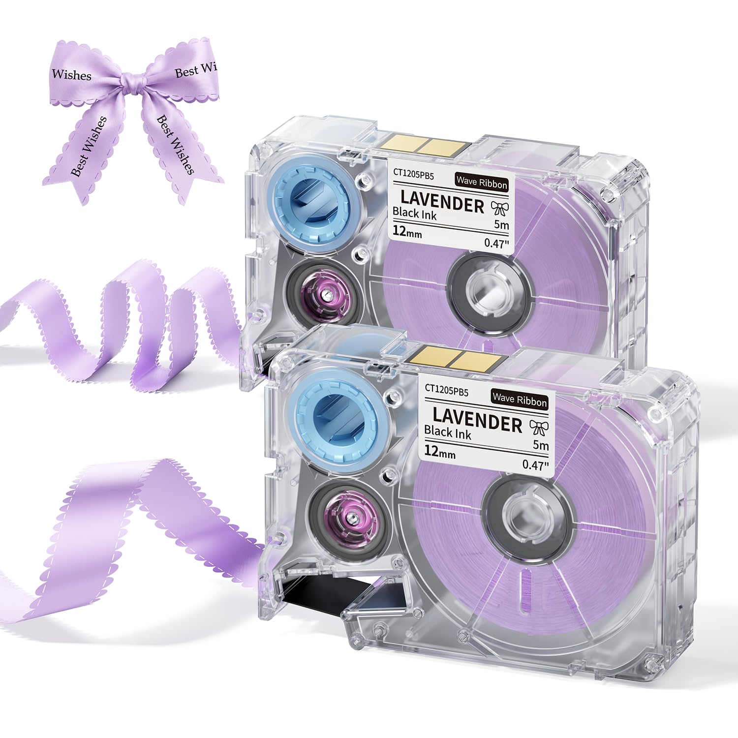 Phomemo A30 P15 Exclusive Ribbon Labels Ideal for Gift Wrapping, Wedding Bouquets, DIY Crafts, and Valentine's Day 12mm × 5m Long 2-roll Set, Purple — image 1