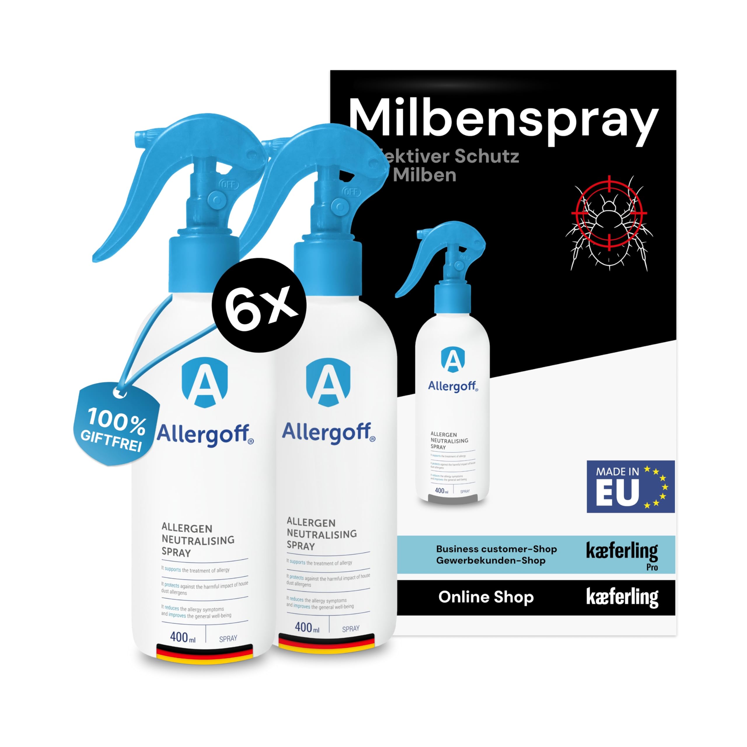 Allergoff Milbenspray 6x 400ml - Profi-Schutz für Hotels & Gewerbe – 100% giftfrei & effektiv – 6 Monate Langzeitschutz – Ideal für allergikerfreundliche Unterkünfte