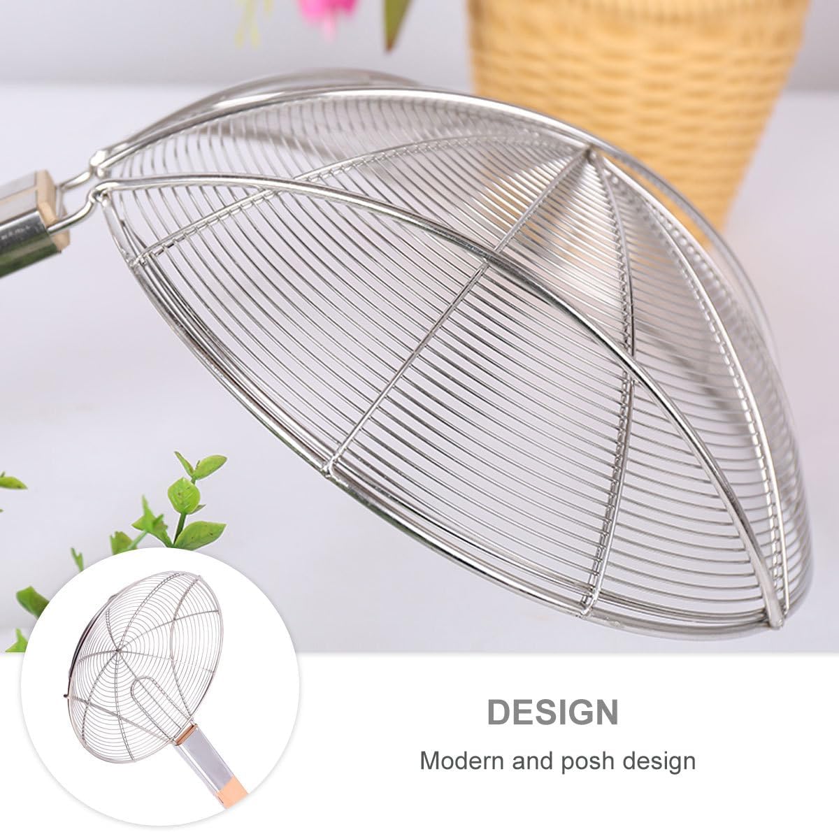 Stainless Steel Oil Filter Strainer Spoon with Long Handle Diameter Heat-resistant Kitchen Colander for Frying French Fries Noodles Vegetables and Meats No-deformation Cooking Tool