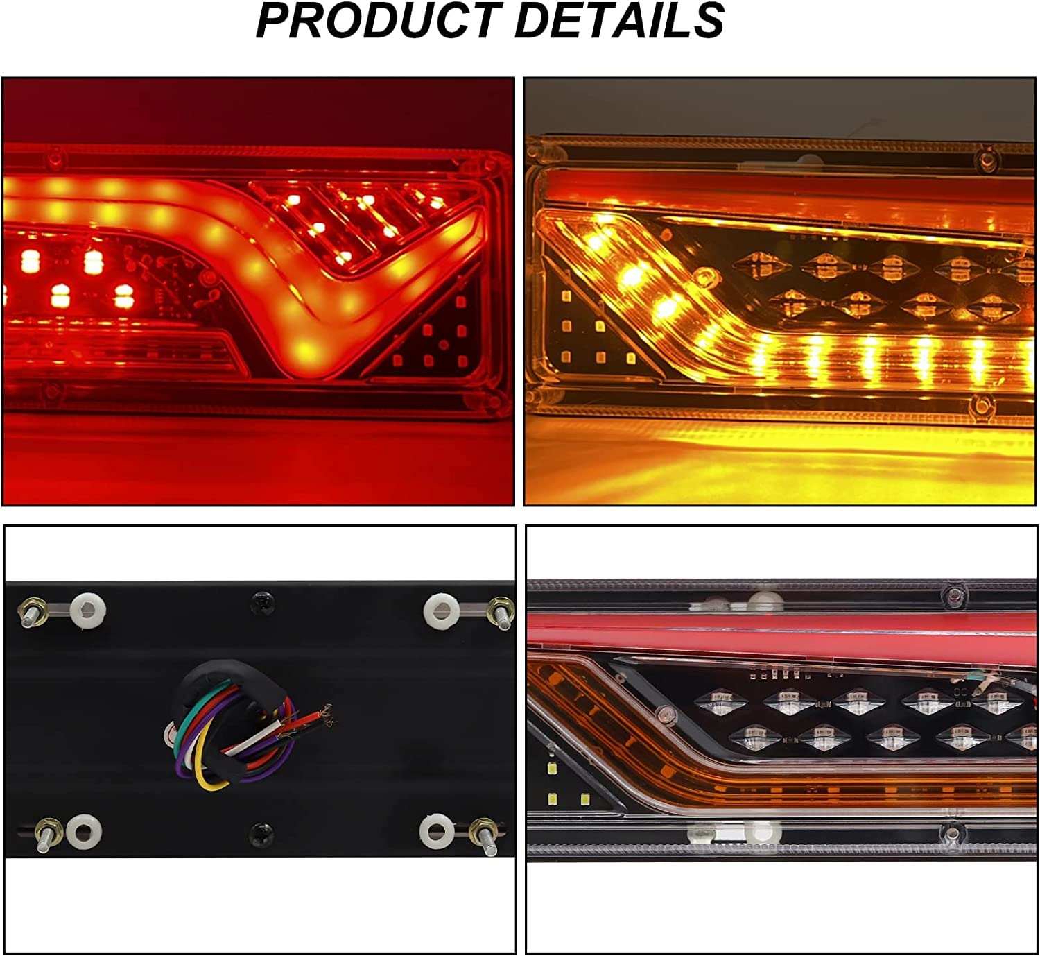 2 Luci Posteriori A LED Per Camion 24V – 16 LED, Rosso/Ambra, Stoppo E Freccia, IP67 Impermeabile, Con Passacavo In Gomma