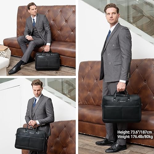 Miniatura 6 de Maletín de cuero para hombre de 17 pulgadas para laptop, bolsa cruzada de hombro, bolsa de mensajero para negocios, viajes, trabajo, abogado