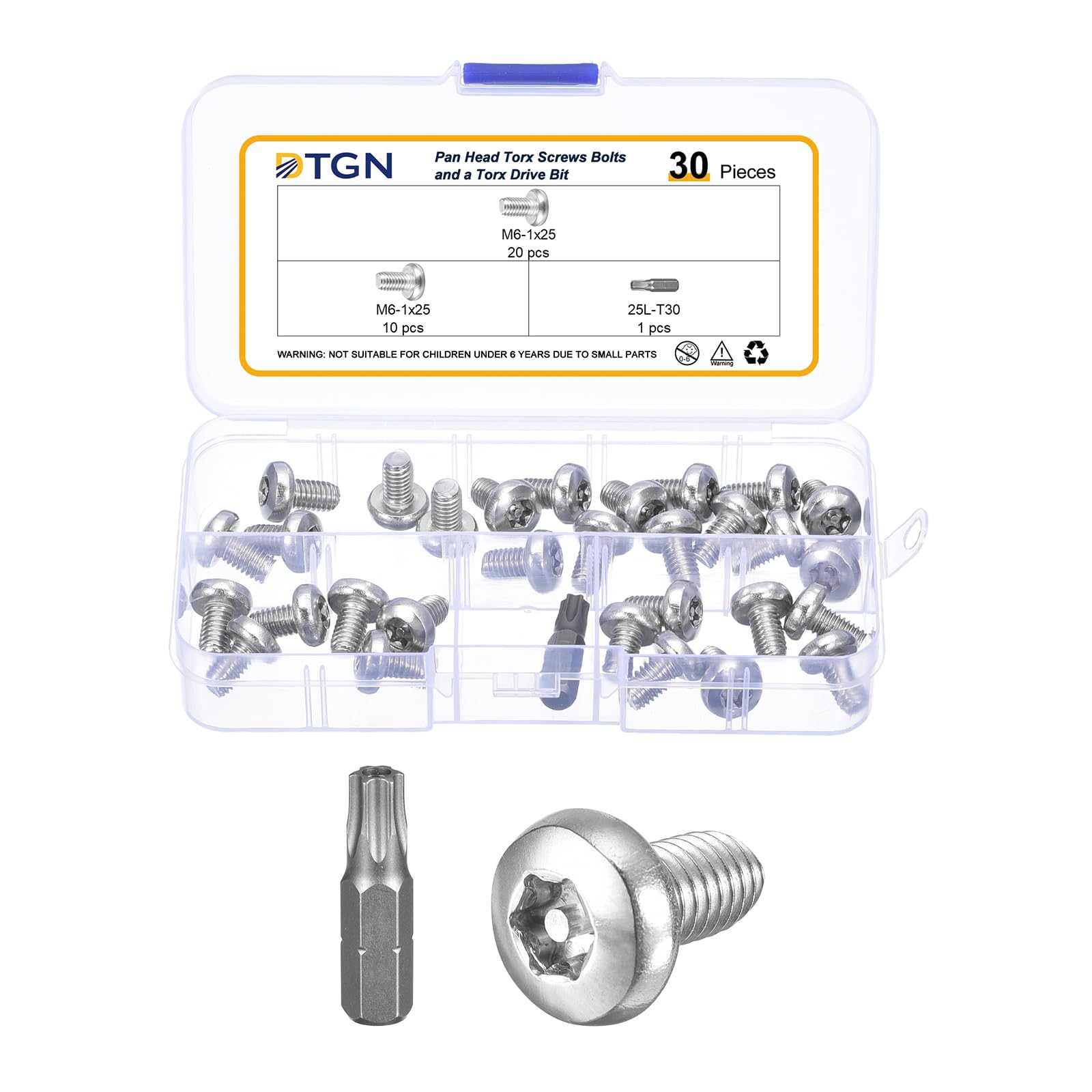 DTGN M6x10mm Pan Head Torx Security Screws, 30Pack, Good for Machinery