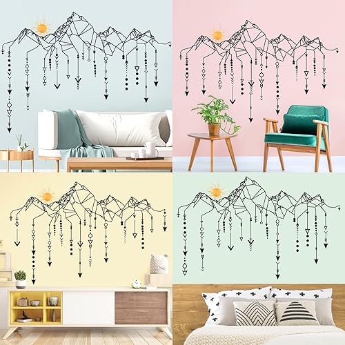 Miniatura 6 de Kazova Pegatinas de pared de línea montaña flecha abstracta etiqueta engomada puesta de sol decoración de pared arte calcomanías de pared