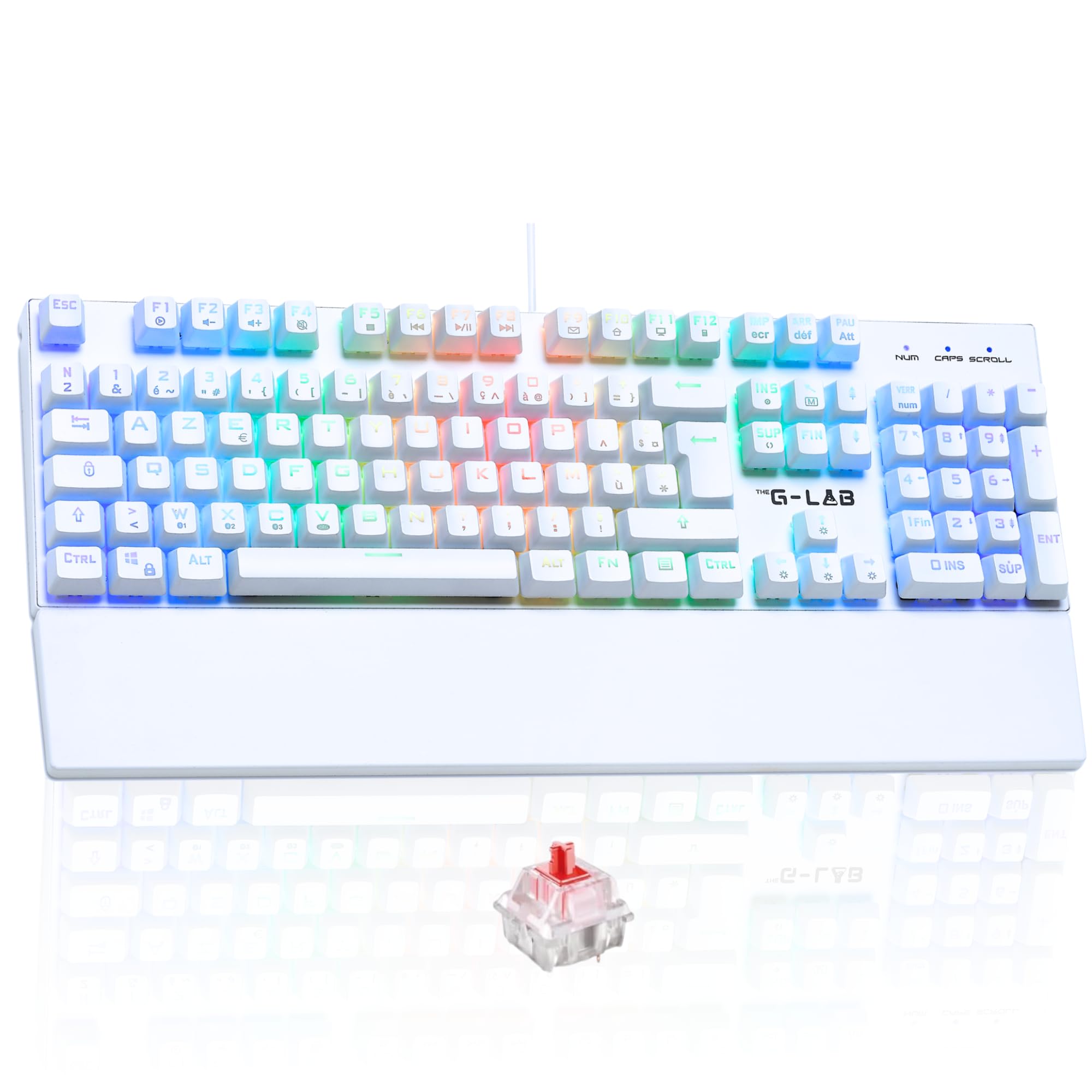 The G-​Lab - Keyz Rubidium Blanc - Clavier Mecanique USB, AZERTY, RGB 100% Personnalisable, Anti-​Ghosting, Repose-​Poignet - Clavier Gamer Blanc, Switch Red Interchangeable - PC, PS4, PS5, Xbox – New