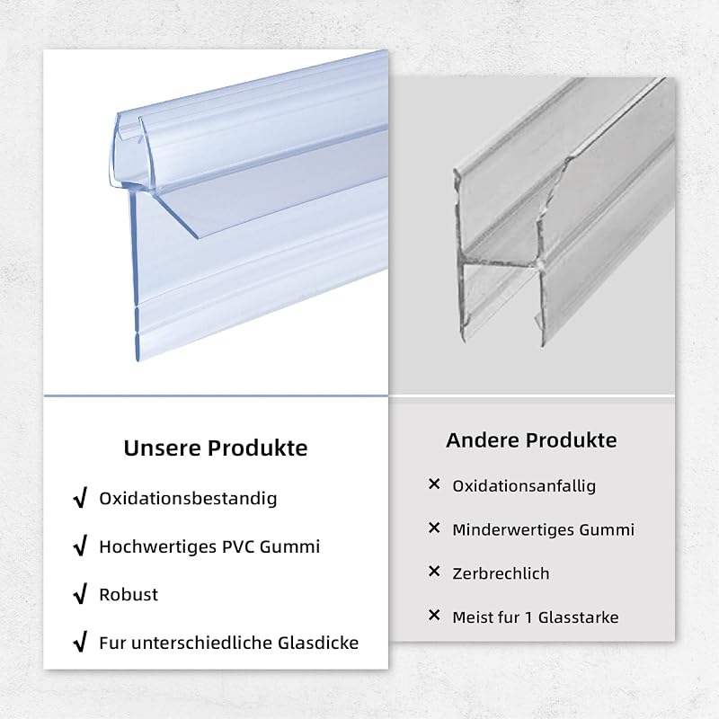 KOOBON Zuhanytömítés 2x80 cm - Víztaszító PVC Tömítőprofil 4-6 mm Vastag Üvegajtókhoz, Zuhanykabin Szigetelő Csere Alkatrész