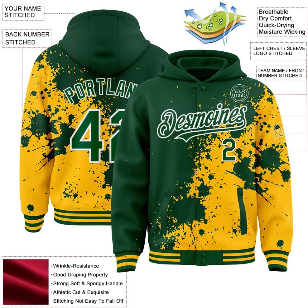 Custom Varsity Jacket Personalized Hoodie Baseball Letterman Jacket Stitched Name Number for Men Women