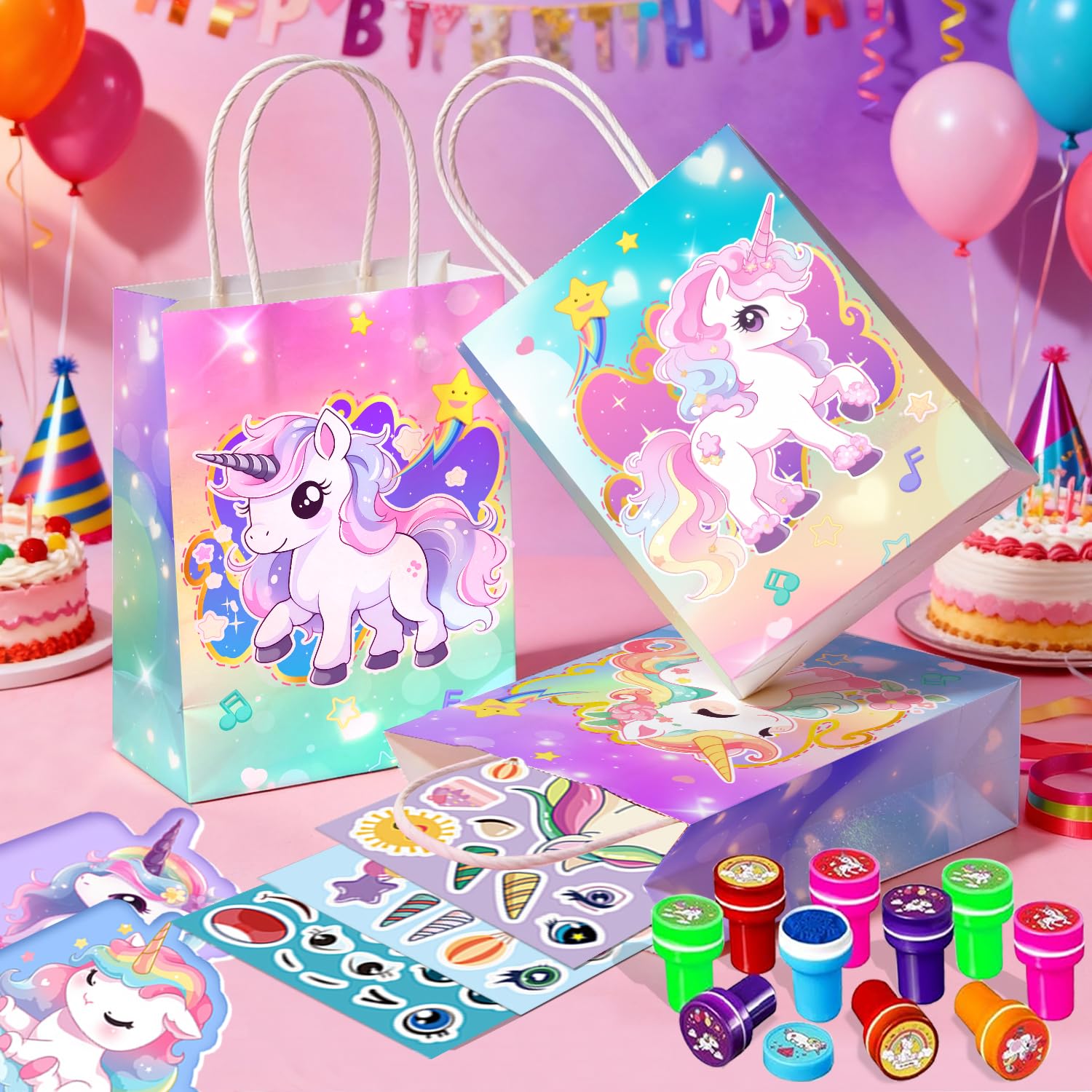 Anniversaire Licorne Cadeau,84pcs Cadeaux de Fête d'Anniversaire Unicorn set - Sac Licornes Anniversaires de Carnets Timbre Autocollants etc Cadeaux d'Anniversaire Licornes pour Decorations - 3