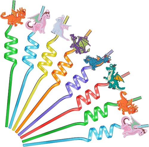 Zhehao 24 popotes de dragón para beber para fiesta de dragón, popotes de plástico reutilizables, suministros de fiesta para niños, regalos para