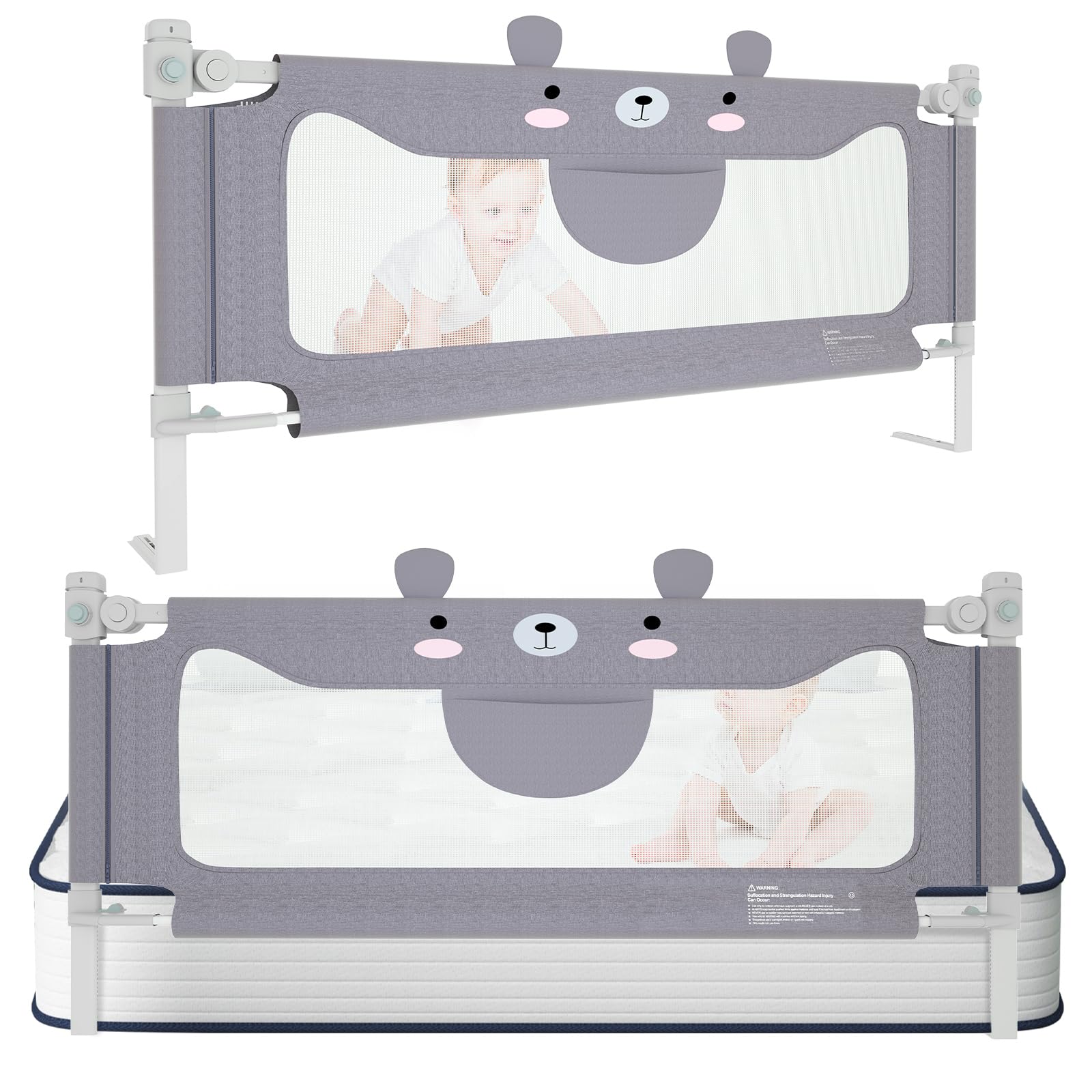 Sponda Letto Bambini 150 cm, Griglia di protezione per letto per bambini, griglia per il sollevamento verticale, Protezione da Caduta, Altezza Regolabile, per Letto di Famiglia e Lettino