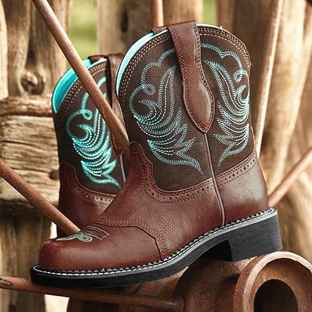 Cowboy Boots for Women Western Boots Embroidered Rancher Outdoor Sport Work Boots Fashion Round Toe Boots