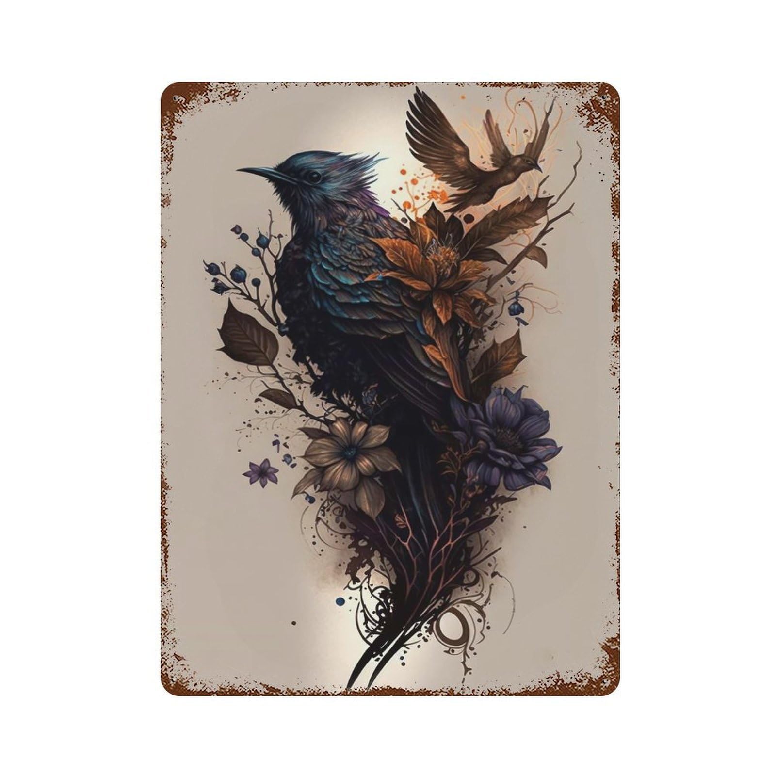 Tattoo Art VII 15.7"x11.8" Aged Metal Wall Plaque, Classic Wall Plaque for Basement, Hobby Room And Garage Decor