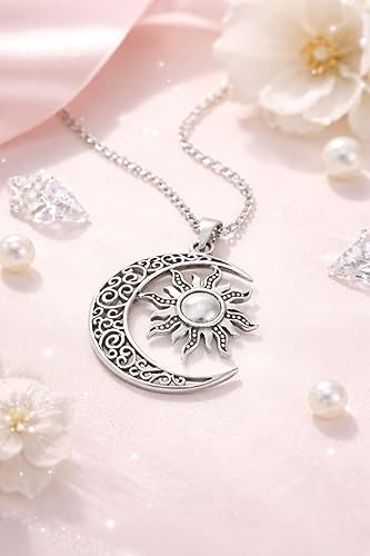 Miniatura 4 de AeraVida Collar con colgante de luna creciente celta y eclipse de sol .925 de plata de ley 925 Regalo de joyería celestial simbólica Diseño