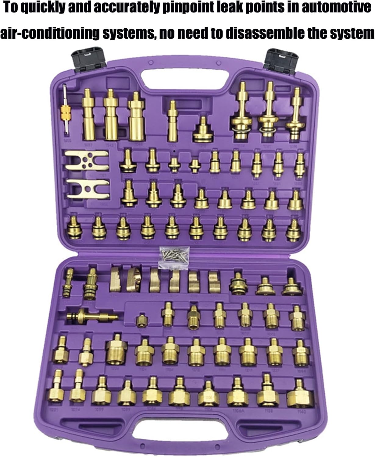 RQG 77PCS Car AC Leak Detector Kit, Brass Car Air Conditioning Leak Detector Tools Universal for Car Truck Construction Vehicles AC Compressor Radiator Evaporator Refrigerant Leak Detection