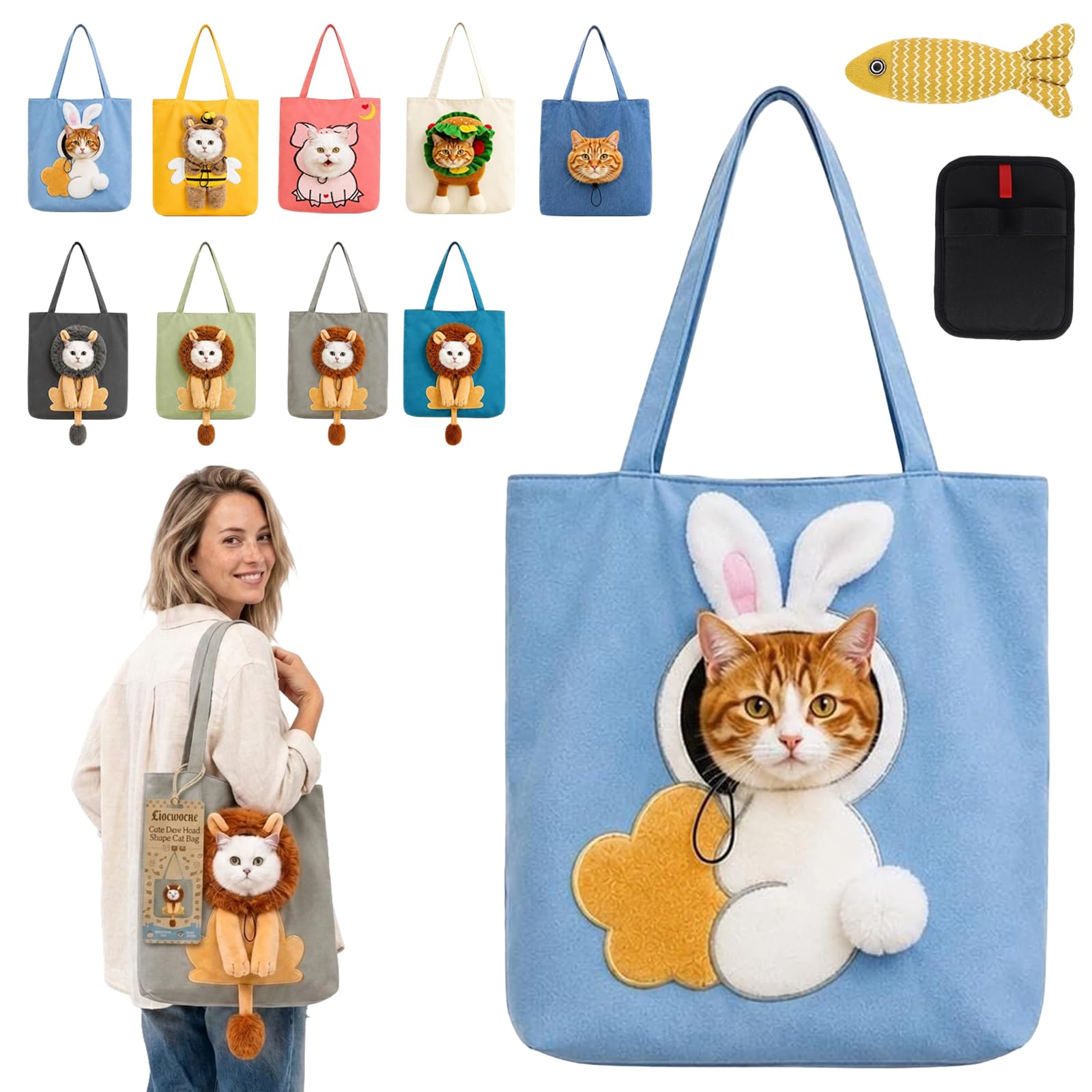 Cute Dew Head Shape Cat Bag, Canvas Pet Carrier for Travel (I,M)