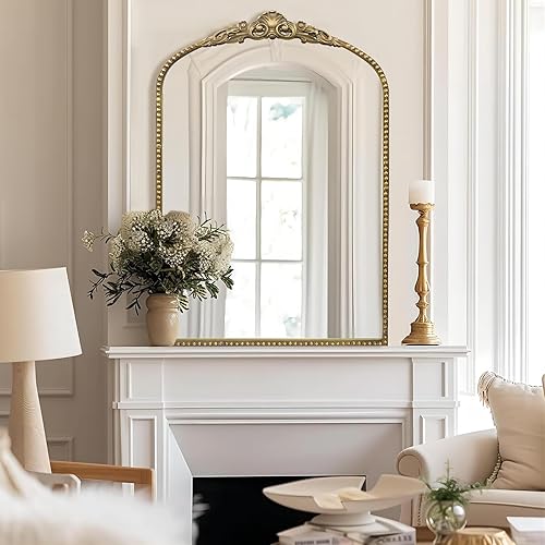 Miniatura 8 de G-LEAF Espejo arqueado, espejo barroco vintage de 24 x 36 pulgadas, espejo antiguo victoriano, espejo de granja con cepillo negro, marco de metal